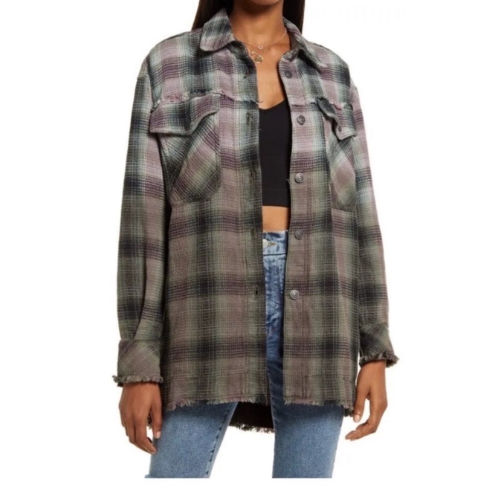 Free People Anneli Plaid Shirt Jacket - Spanish Olive Combo, XS.